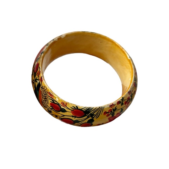Vintage hand painted wooden floral hummingbird bangle bracelet - Picture 7 of 8